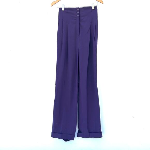 Vintage Richard Tyler Couture High Waisted Retro Pleated Purple Trousers 6 - Picture 2 of 13